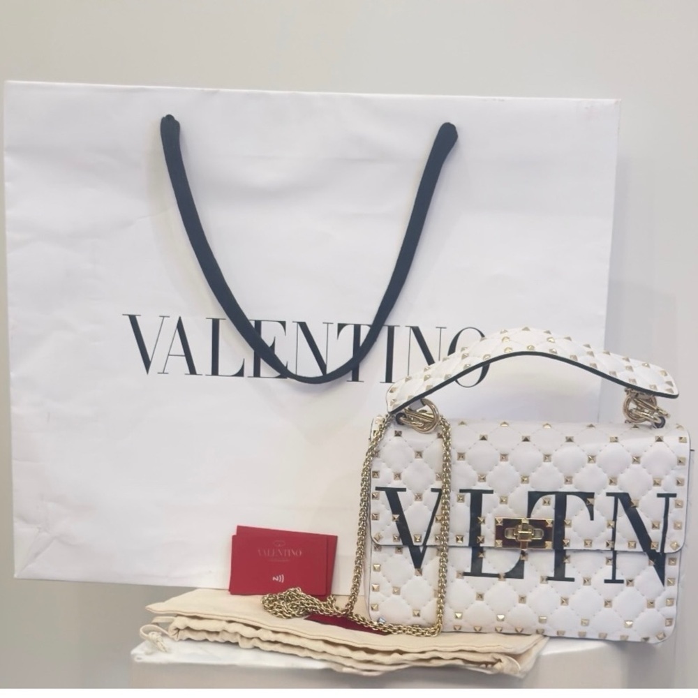 Valentino Garavani Rockstud Spike VLTN  Leather Medium Chain Top Handle Purse - Picture 4 of 16